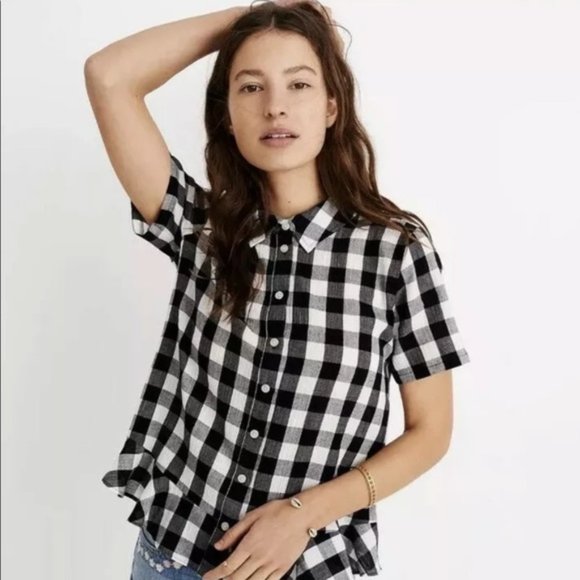 Madewell Tops - Madewell Gingham Peplum Button Down Shirt Medium